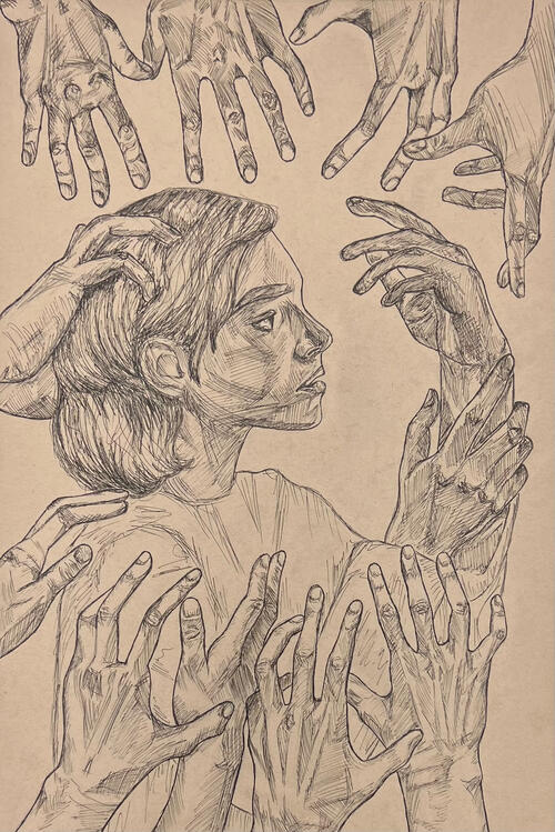 Hands, pen&ink